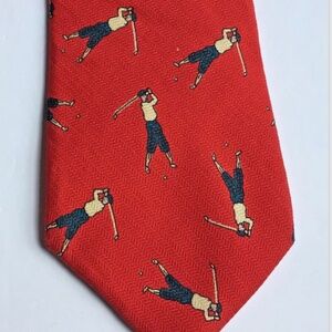 Harry Rosen red with golfers print silk tie made in Canada 🇨🇦